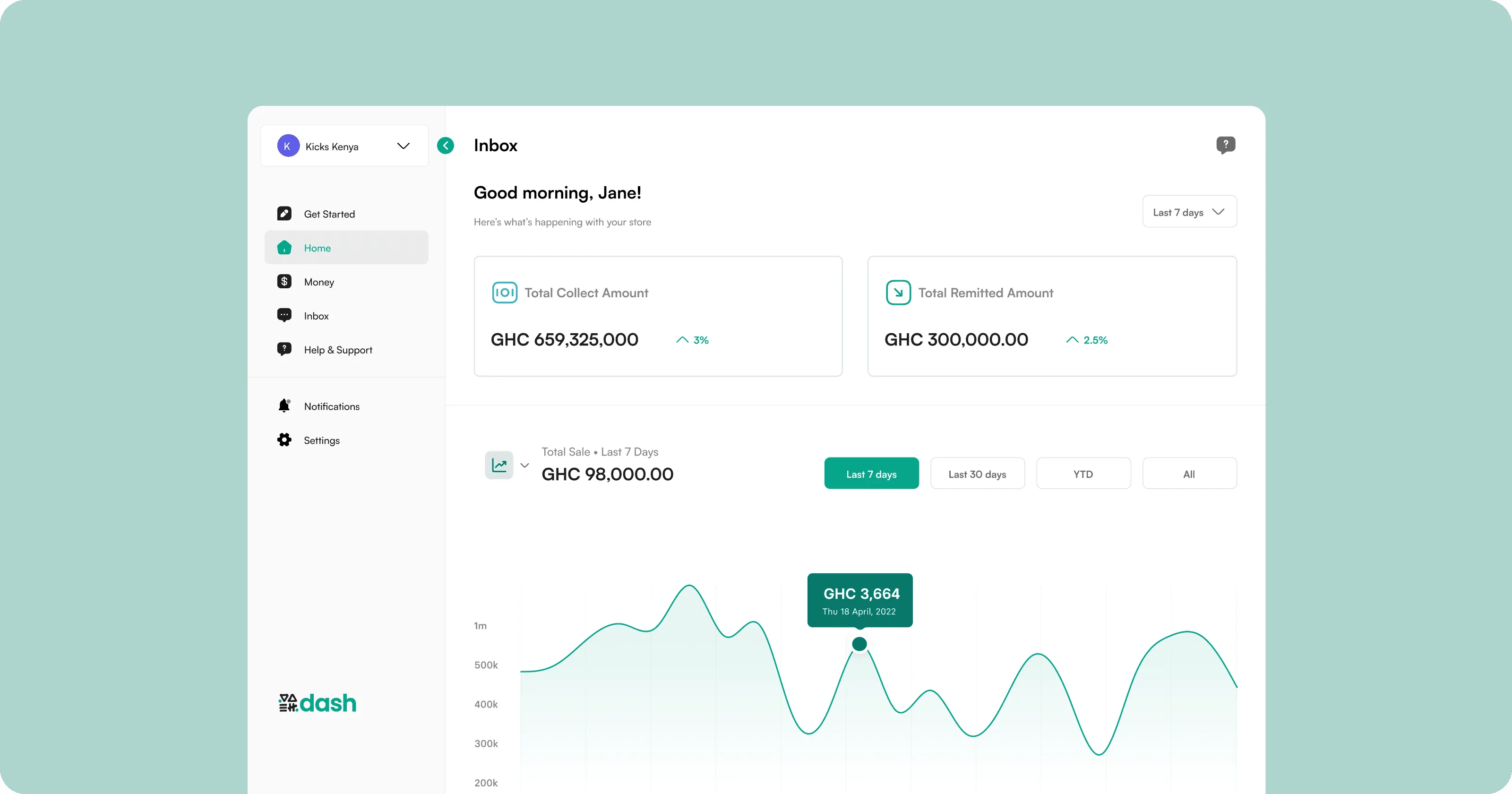 Dash merchant dasboard