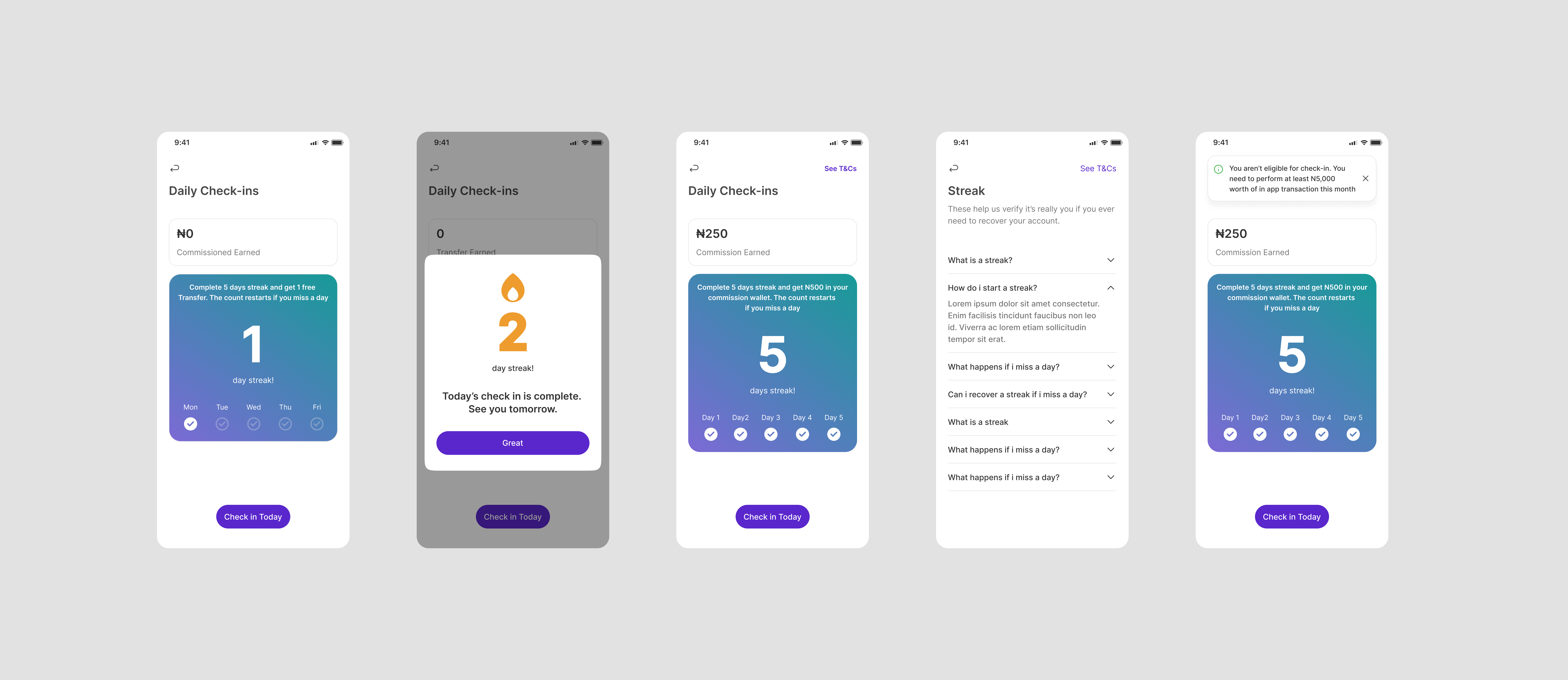 WalletWise check-in streak feature